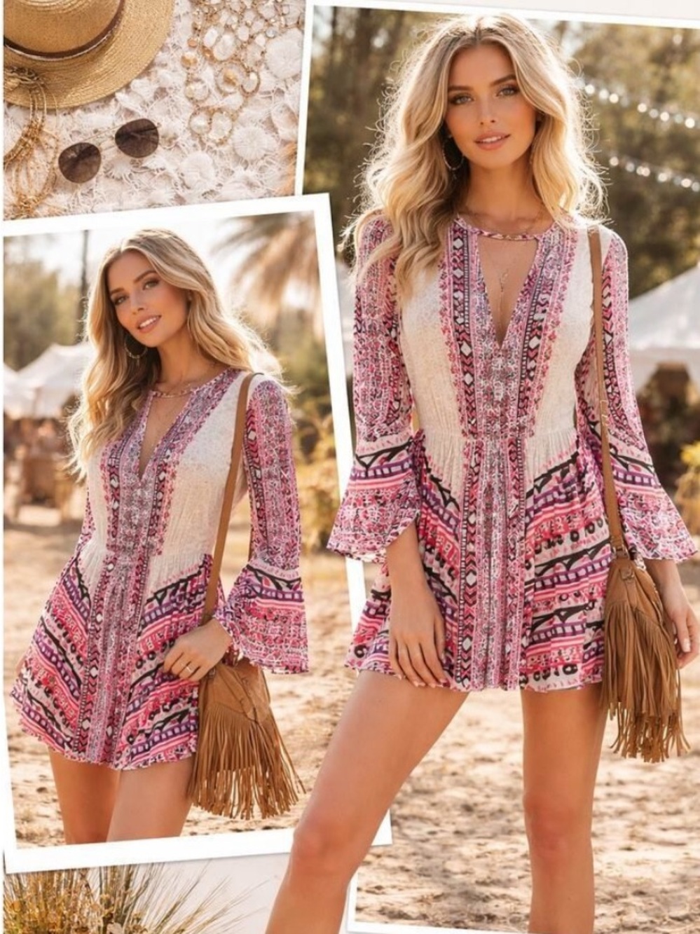 Bohemian Pink Patterned Dress